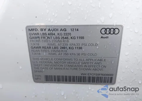 2015 Audi Q3 2.0T Premium Plus from USA, damaged, VIN WA1EFCFS9FR008689